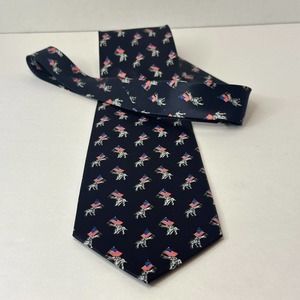 Davvero Benino Neck Tie Blue Elephant w/American Flag Patriotic Polyester